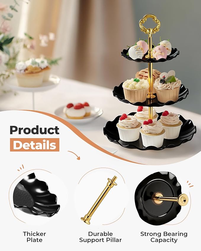 Kootek 10pcs Cupcake Stand Dessert Table Display Set Serving Tray for Party | 3-Tier Cupcake Stand, 6 Rectangular Trays, Hold 128 Standard Cupcakes, Cookie Display, BPA-Free, No Tools Required, Hand Wash