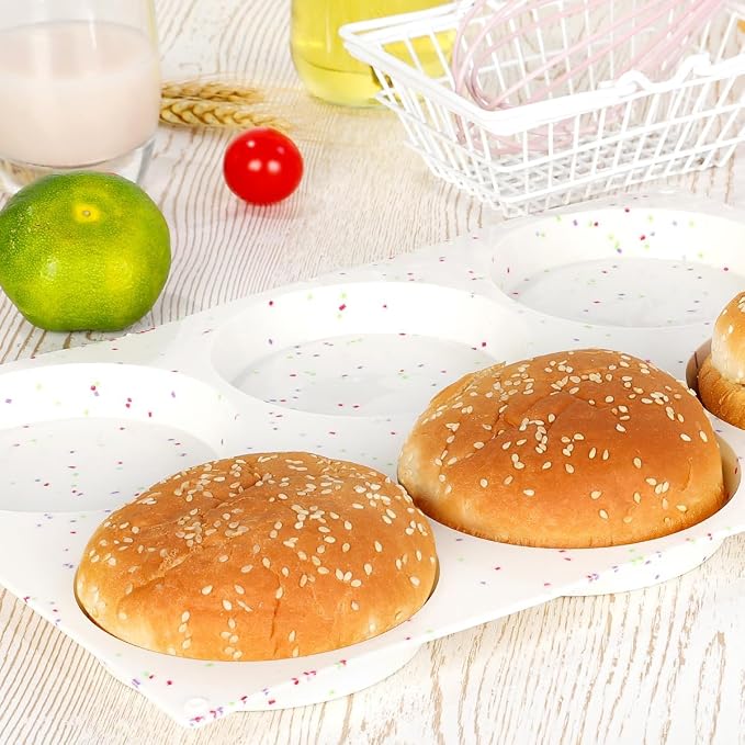 CAKETIME 4 Inch Muffin Top Pan, Silicone Egg Molds for Breakfast Sandwiches Jumbo Round Baking Pan for Oven English muffins, Whoopie Pies, Corn Bread, Egg bites, Tarts 2 Pack Confetti