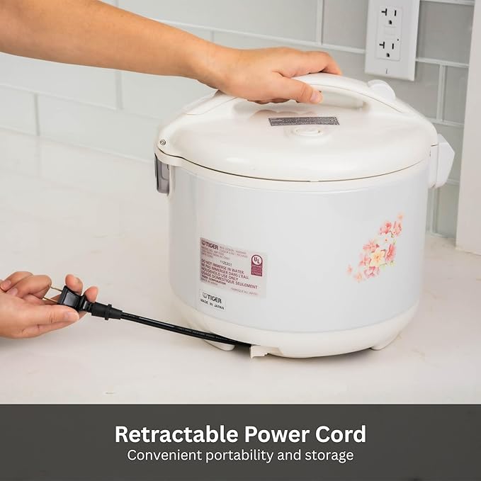 Tiger JNP-1500-LF 8 Cup Capacity White Rice Cooker with Non-Stick Inner Pot, Retractable Power Cord, and Keep Warm up to 12 hours (Flower)