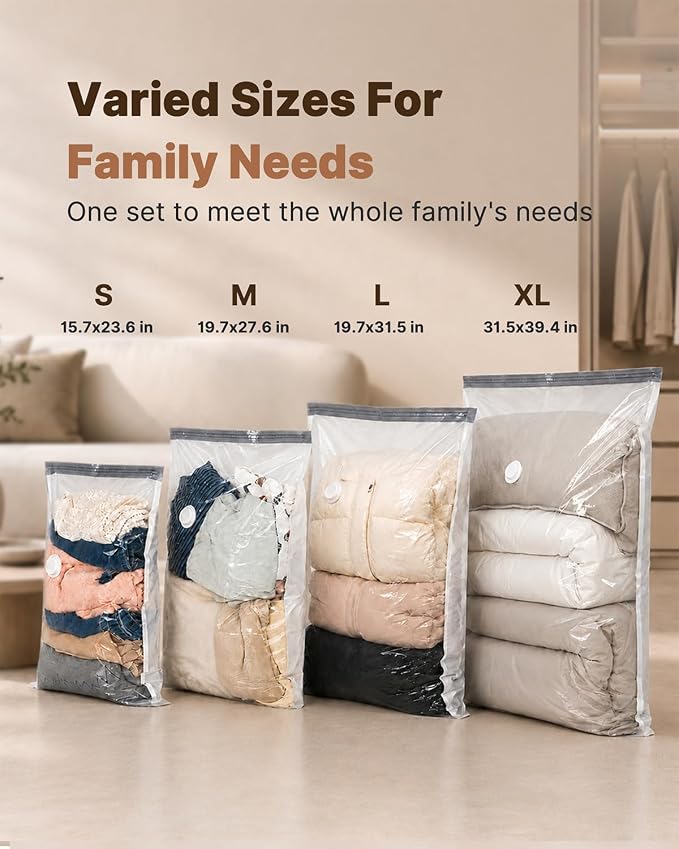 Vacbird Vacuum Seal Bags for Clothing, 16 Pack Vacuum Storage Bags with Rechargeable Cordless Air Pump(4J+4L+4M+4S), Space Saver Bags for Clothes Blanket Duvets Pillows Comforters Travel