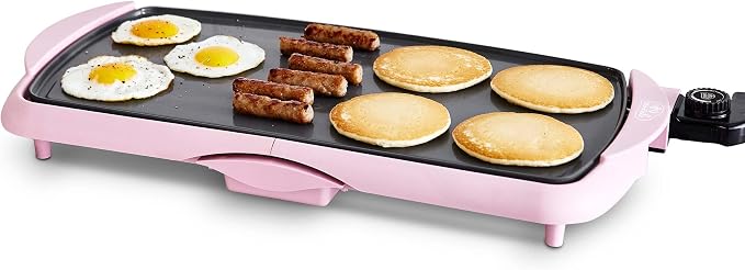 GreenLife 20" Extra Large Electric Griddle, Pink | PFAS-Free Ceramic Nonstick Coating, Temperature Control, Removable Dishwasher Safe Drip Tray, Pancakes, Eggs, Omelet, Burgers