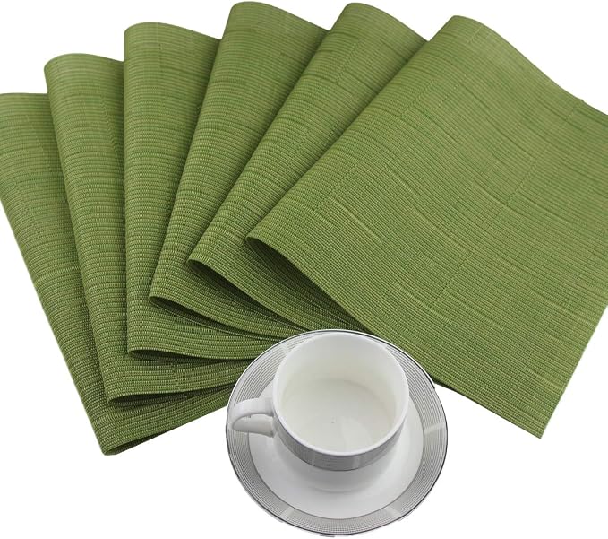 Placemat Matching with Table Runner,Cross-Weave Heat Resistant Placemat Washable Table Mats Sets(6pcs Placemats + 1 Table Runner, Sage Green)