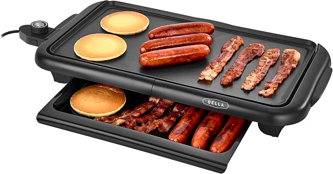 bella 10"x18" Electric Griddle with Warming Tray, Copper/Black