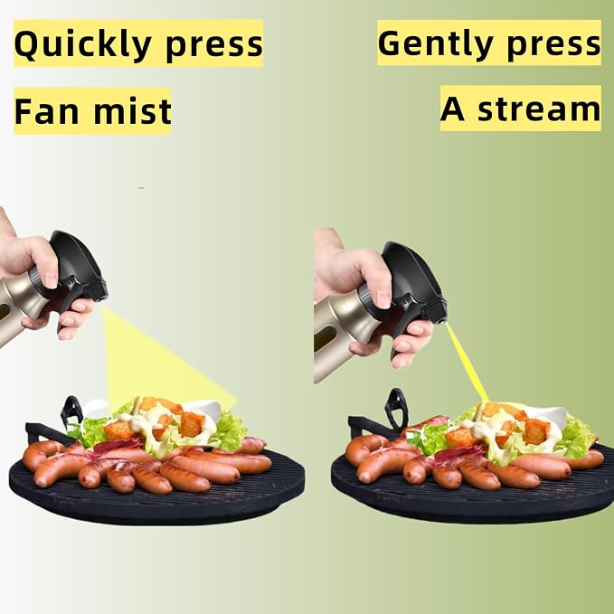 Oil Sprayer for Cooking, Olive Oil Sprayer, 180ml Oil Spray Bottle for BBQ, Roasting, Salad, Kitchen Gadgets Accessories for Air Fryer. Thick Glass, Fan mist, Strong Spray Force. (Classic, Gold)