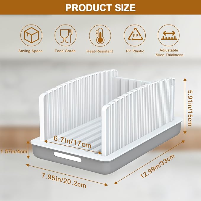 Kiss Core Adjustable Width and Thickness Bread Slicer for Homemade Bread | Bread Slicer Guide Foldable and Compact Cutting Guide with Crumb Tray Suitability for Homemade Bread Bagels Cakes