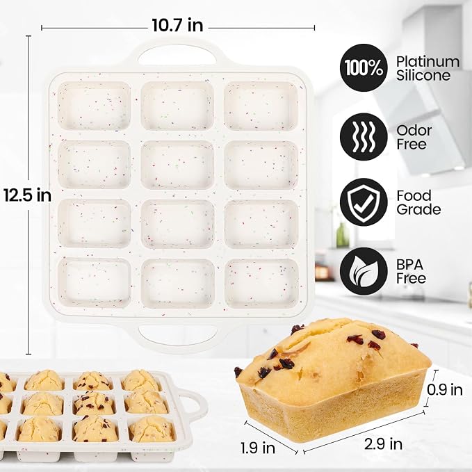 Silicone Mini Loaf Pan with Metal Frame, 12 Cups, Bread Silicone Molds