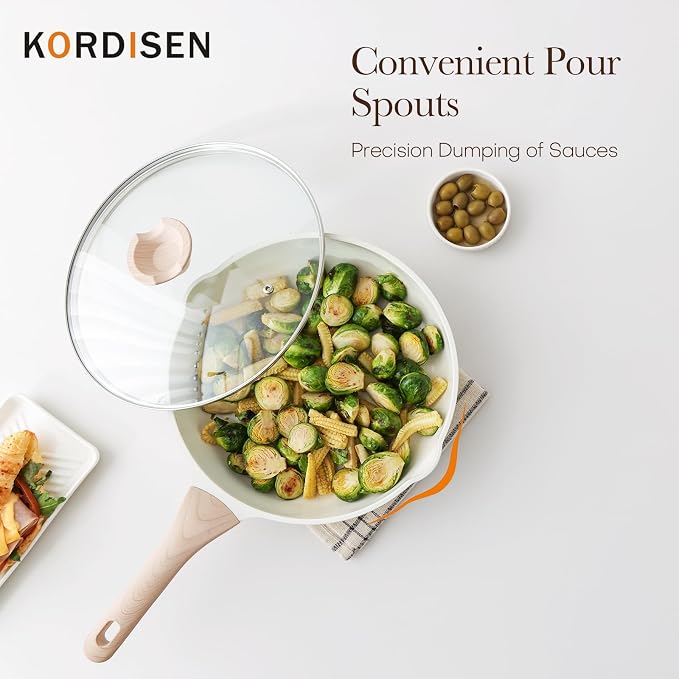 Kordisen Ceramic Nonstick Frying Pan Skillet Set with Lid, 3 Piece Ceramic Pans for Cooking Non Toxic, Healthy Induction Cookware, Stay-Cool Handle, PFOA & PFAS Free (8 Inch, 9.5 Inch, 11 Inch)