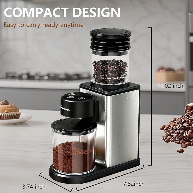Electric Coffee Grinder for Home & Office: Smart Conical Burr coffee grinder with 25 Precision Grind Settings & 120g Expandable Bean Hopper - Anti-Static Design & Quiet & Durable for Multi-Cup Brewing