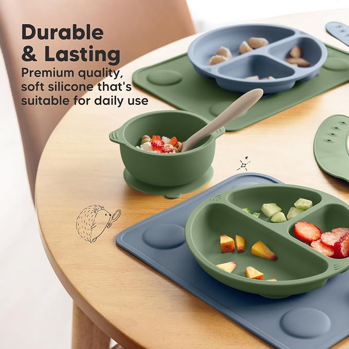 KeaBabies 2pk Silicone Placemats for Toddlers, Kids, Baby, 12x9 (Slate, S) | Non Slip Suction Silicone Placemat for Restaurants, Dining Table,Travel, Easy to Clean, Food Grade/BPA-Free, Small Table Mat