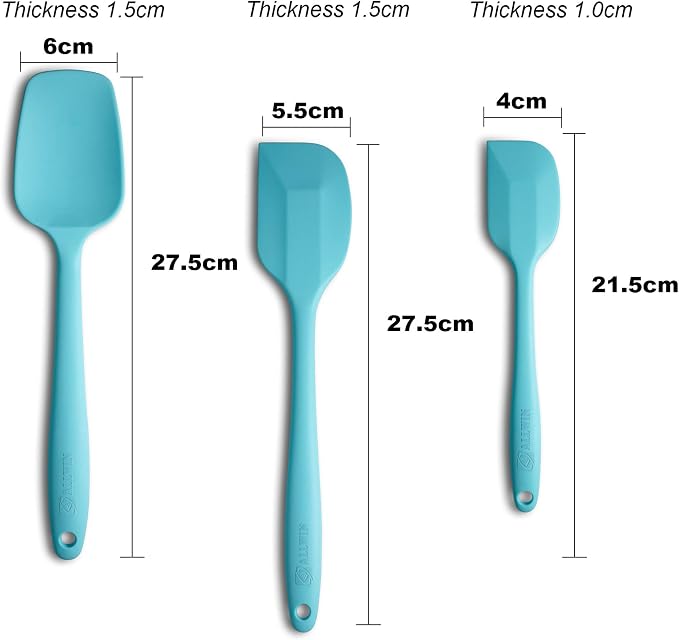 3-Piece Silicone Spatula Set, 600°F Heat Resistant, Light Blue | Stainless Steel Core, Silicone Rubber Spatulas for Nonstick Pans, Spatula, Spoonula and Mini Spatula for Cooking and Baking