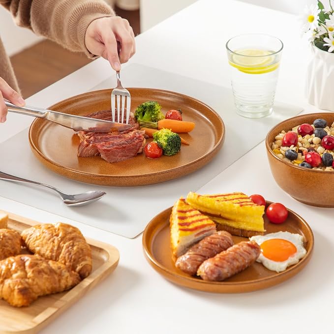 vancasso ZERMATT 18 Pieces Stoneware Dinnerware, Plates and Bowls Set for 6 | Dinnerware Set for 6 in Caramel Yellow Reactive Glaze Stoneware, Plates and Bowls, Microwave and Dishwasher Safe