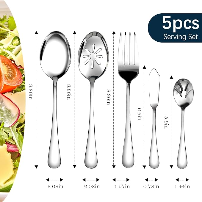 Silverware Set for 8 with Serving Utensils,Stainless Steel Flatware Cutlery | Heavy Duty Steak Knife Fork and Spoon, Dishwasher Safe, Gift Package for Wedding Housewarming