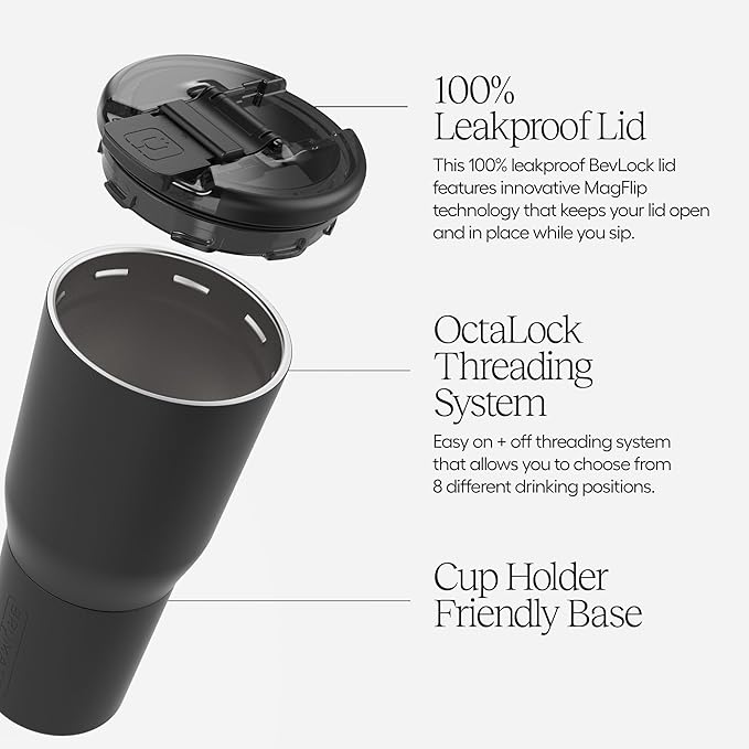 BrüMate Nav 35oz 100% Leak Proof Insulated Travel Tumbler with Magnetic BevLock™ Lid - Double Wall Cup-Holder Friendly Stainless Steel Mug (Eclipse)