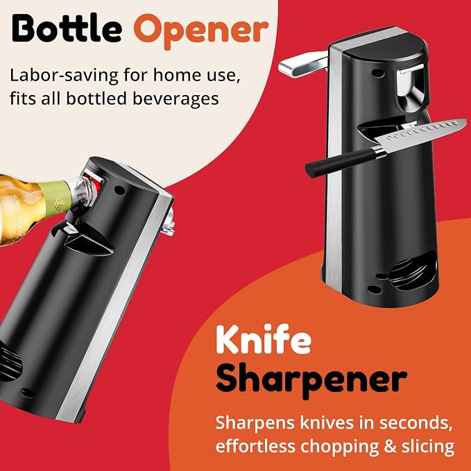 Davivy Electric Can Opener, One Touch Lid Opener, Removable Stainless Steel Cutter and 3-in-1 Design, with Sharpener and Bottle Opener (Black)