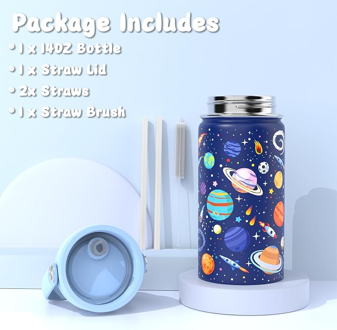 Bento Lunch Box for Kids Adult, Leakproof 3-4 Compartment Bento Box Set with Insulated Food Jar,Water Bottle, Lunch Bag, School Lunch Container for Toddler Teen Girls Boys Ages 3+(Space)