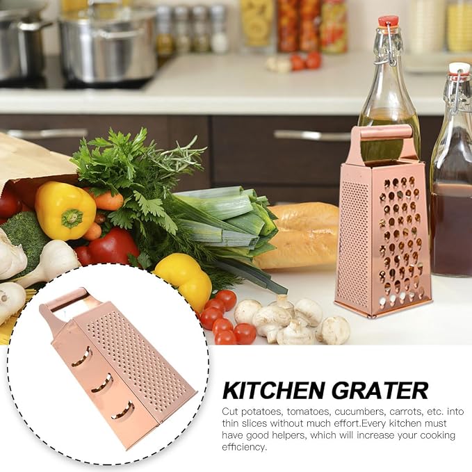 DOITOOL Professional Cheese Grater, Box Grater for Cheese Stainless Steel Vegetable Slicer 4 Sided Food Shredder Food Slicer for Vegetables, Ginger, Potatoes, Rose Golden