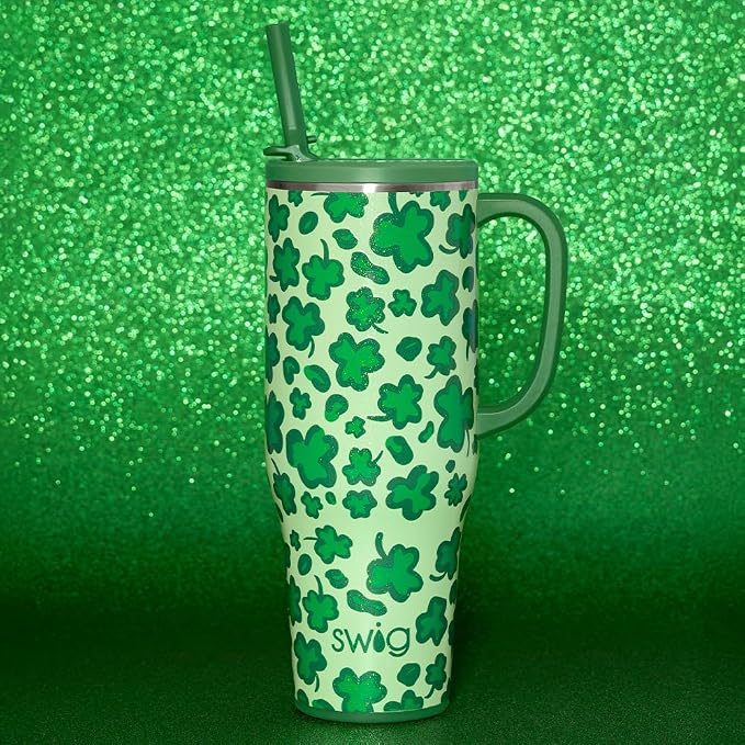 Swig Life 40oz Leakproof Mega Mug with Handle & Straw, Lucky Leopard | Leakproof Lid - Triple Insulated Stainless Steel - Handle & Straw Included - Cup Holder Friendly - Dishwasher Safe