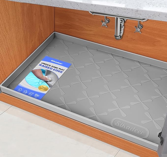 Waterproof Under Sink Mat Silicone 37"x19", Kitchen Cabinet Liner | BPA-Free Silicone Mat with Raised Lip Protects Cabinets from Leaks, Versatile Home Organizer for Bathroom, Pets, Boots, Floor