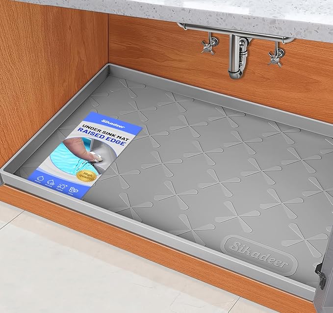 Waterproof Under Sink Mat 31" x 19" Silicone Mat Cabinet Protector | Heavy Duty Kitchen Cabinet Liner, Easy Press Drain, Home Essentials for Pet Feeding, Boots, Bathroom, Organizers & Storage
