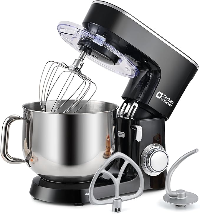 Kitchen in the box Stand Mixer 8.5 QT, 900 Watt Heavy Dough Mixer (Black) | 10 Speed Adjustable, 8.5 Quart Mixing Bowl with Handle, Tilt-head, Whisk, Flat Beater and Splash Guard