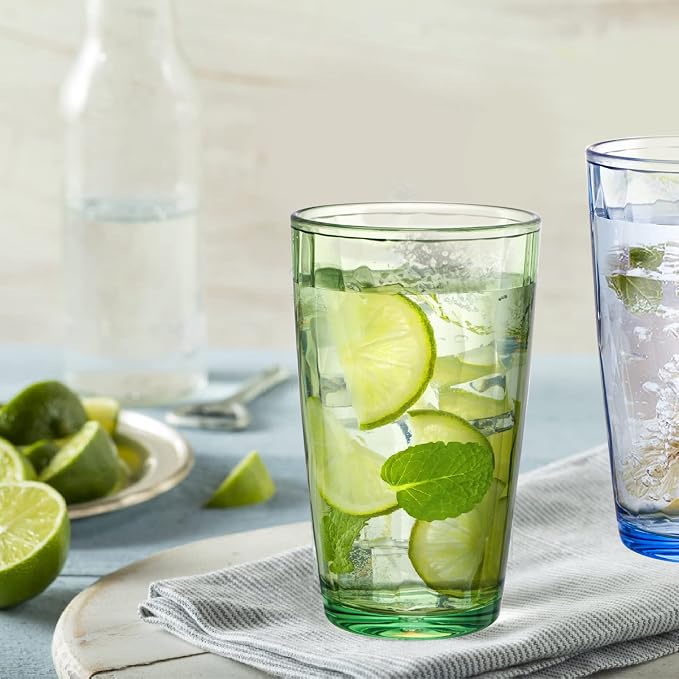 Hedume 6 Pack 17oz Premium Drinking Glasses, Set of 6 Stackable Tumbler Cups, Plastic Water Cups, BPA Free