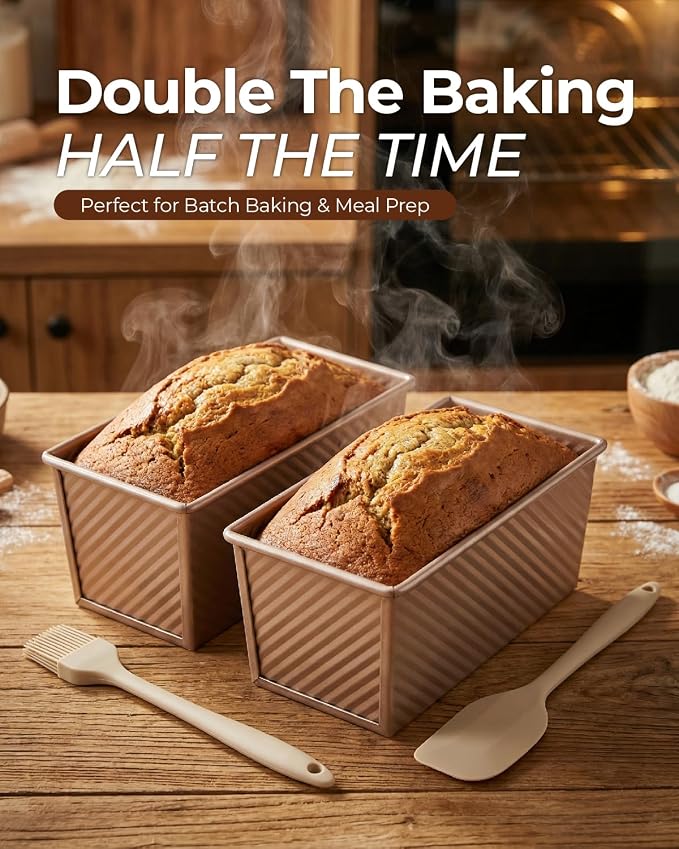 CARTMAN 2-Pack 1 LB Pullman Loaf Pan with Lid, Carbon Steel Set, Gold | Includes spatula & brush, 1 lb dough capacity, nonstick carbon steel, bottom vents, ideal for square bread & toast slices