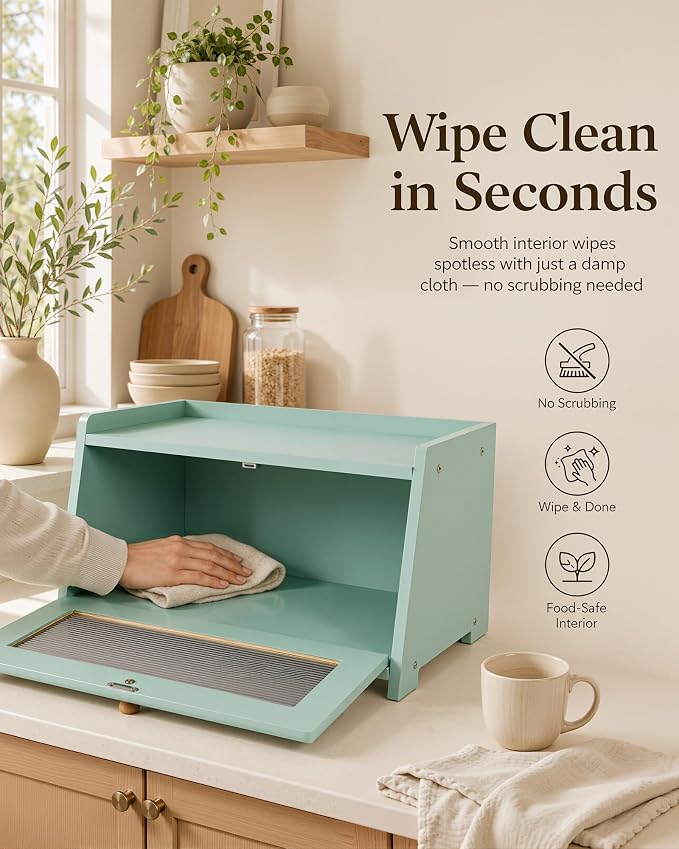 Bread Box for Kitchen Countertop: Large Capacity Farmhouse Bread Bin with Acrylic Window, Storage Container for Homemade Bread, Large Bread Holder for Kitchen Counter, Pantry Shelf