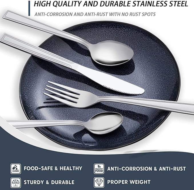 Hunnycook 30-Piece Silverware Set - Stainless Steel Silverware Set for 6, Include Spoons and Forks Set, Mirror Polished, Dishwasher Safe, Cutlery Set for Home Kitchen Restaurant Hotel