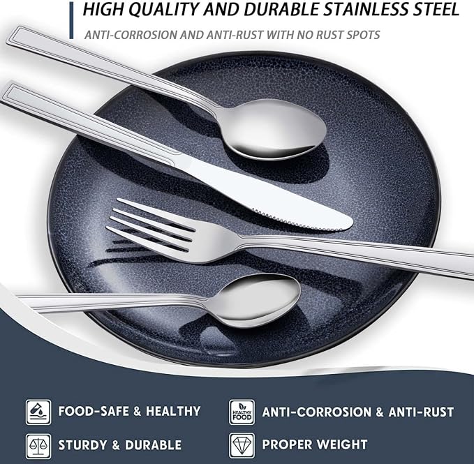 Hunnycook 60-Piece Silverware Set - Stainless Steel Silverware Set for 12, Include Fork Knife Spoon Set, Mirror Polished, Dishwasher Safe, Cutlery Set for Home Kitchen Restaurant