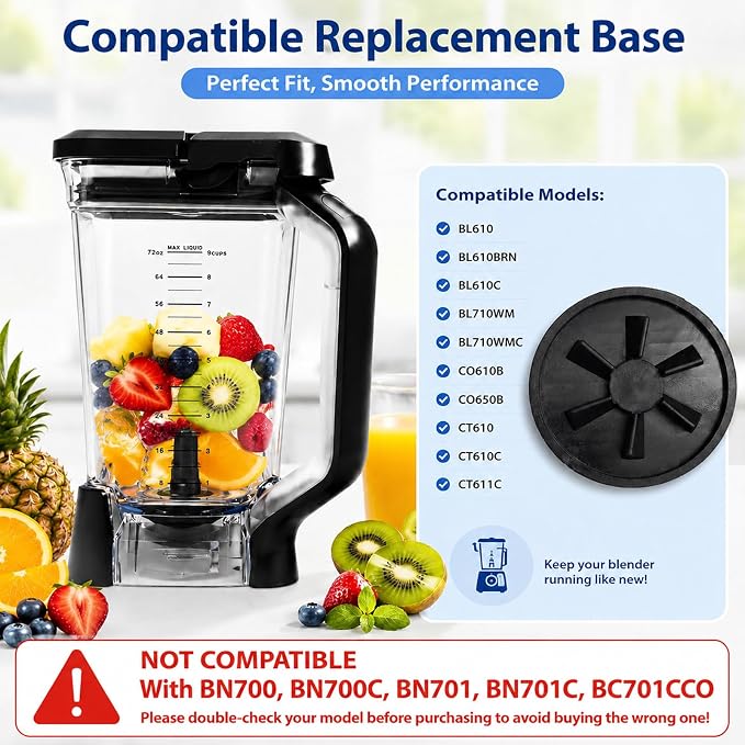 72oz Replacement Pitcher for Ninja BL610 BL710 CT610, BPA-Free Lid | 6-fin base. Dishwasher safe, BPA-free. Compatible with BL610 BL710WM CT610 series. For smoothies & sauces.