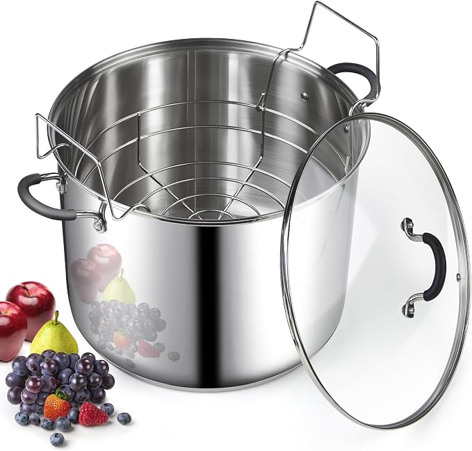 Cook N Home Stainless Steel Water Bath Canning Pot with rack and Lid, | 20 Quart Large Pots Steam Canner - Home Canning Pot for Preserving, Pickling and Jams, All Stovetops Compatible