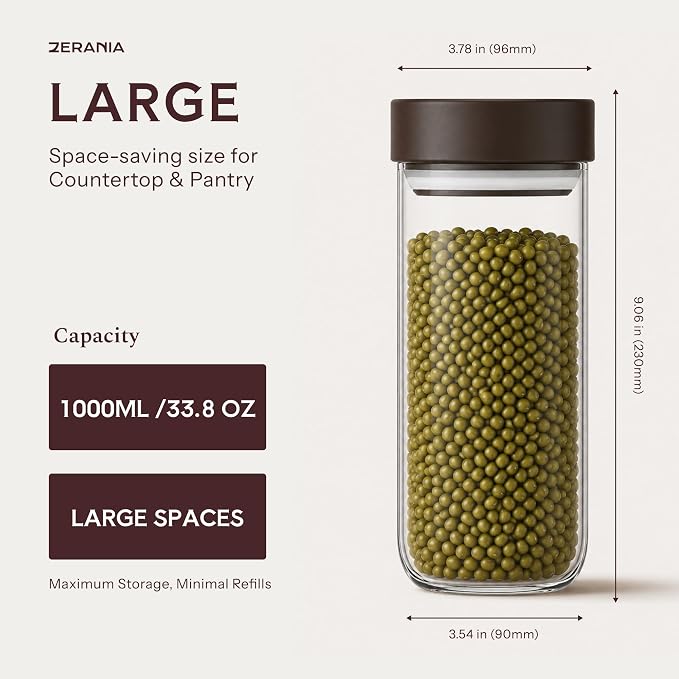 33 oz Glass Canning and Storage Containers Jar with Airtight Lids | Twist Seal Jar with Silicone Ring, Wide mouth Suitable for Pickling, Meal Prep, Coffee Beans, Candy, Dry Pantry Goods