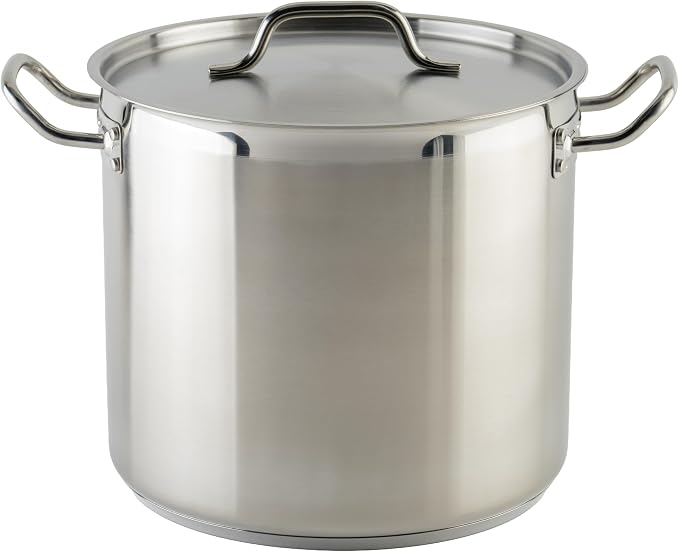 Winware Stainless Steel 16 Quart Stock Pot with Cover, Silver | Dishwasher safe, Heavy-duty, Tri-ply construction, Riveted handles, Wide base, Great for Stocks, Soups and Batch Cooking