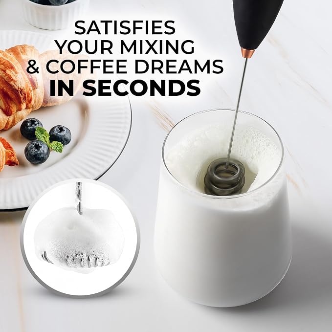 Zulay Kitchen Powerful Milk Frother Wand With Duracell Batteries - Ultra Fast Handheld Drink Mixer - Electric Whisk Foam Maker for Coffee, Lattes, Cappuccino & Matcha - Triple Whisk - Luster Copper