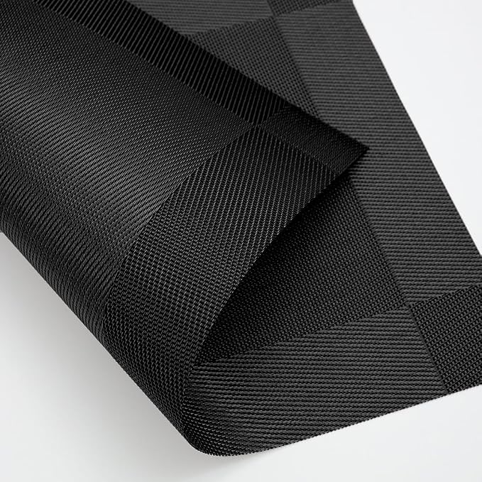 Table Placemats Dining Table Place Mats Set of 6 Heat Resistant Insulation Non-Slip Vinyl for Kitchen Dining Room 18" * 12" Black