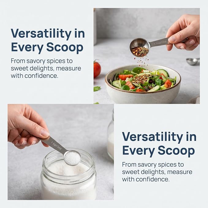 Stainless Steel Measuring Set, Stackable Design Metal Cups and Spoons, Engraved Markings for Dry and Liquid Ingredients 6PCS Silver
