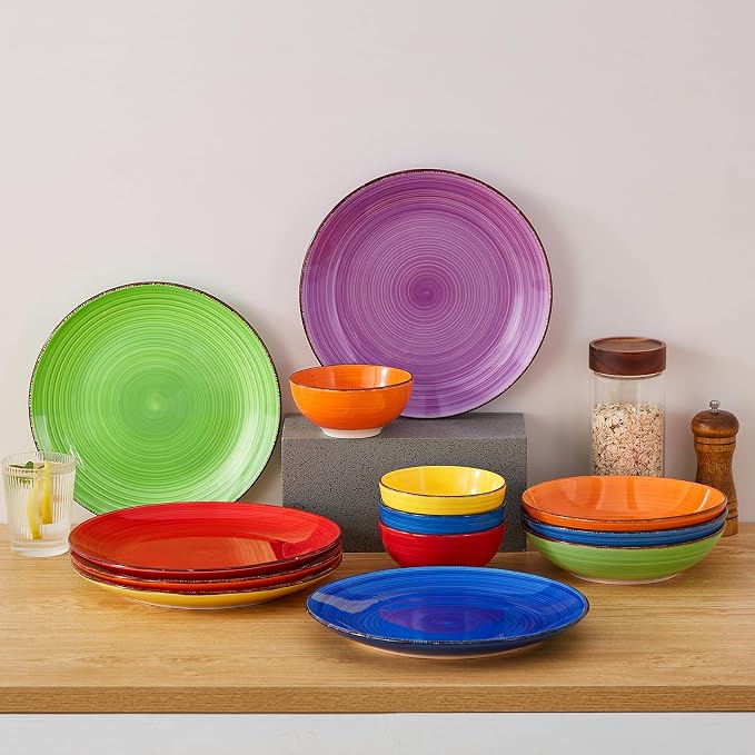 vancasso Bonita 10.5 Inch Ceramic Dinner Plates Set of 6, Warm Colors | Microwave and Oven Safe, Durable Glaze Resists Scratches and Chips, Set of 6 Stackable, Colorful Bonita Design, Salad Plates
