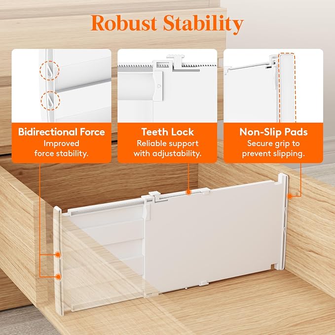 Lifewit 8" Tall Drawer Dividers, Adjustable Deep Drawer Organizer Clothes | 6 Pack 13.8"-22.2" Expandable White Plastic Separators for Dresser, Kitchen, Cabinet, Closet, Office Organization & Storage