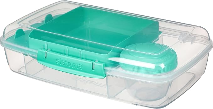 Sistema To Go 1.76L (3-Pack) Bento Box Food Storage Containers, School Lunch Boxes with Removable Dividers & Snack Pot, Freezer, Microwave, & Dishwasher-Safe, Assorted Colors, BPA-Free