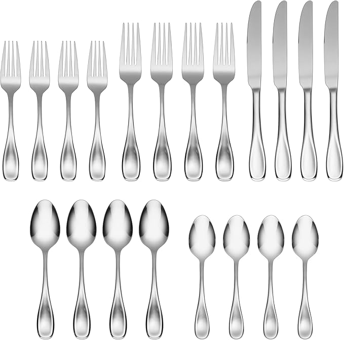 Oneida Voss 20-Piece 18/0 Silverware Set for 4, Flatware | silver, dishwasher safe | includes knives, forks, and spoons | heavy duty, cutlery set, utensil set, wedding silverware