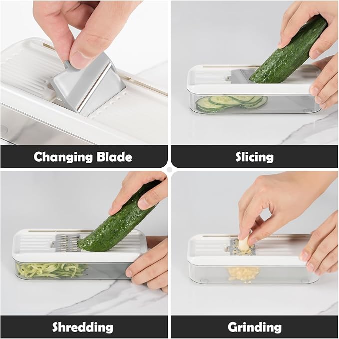 Badelite Mini Garlic Slicer Multi-Functional Mandoline Slicer Veggie Shredder Garlic Ginger Grinder Vegetable Mandoline Cutter with Container