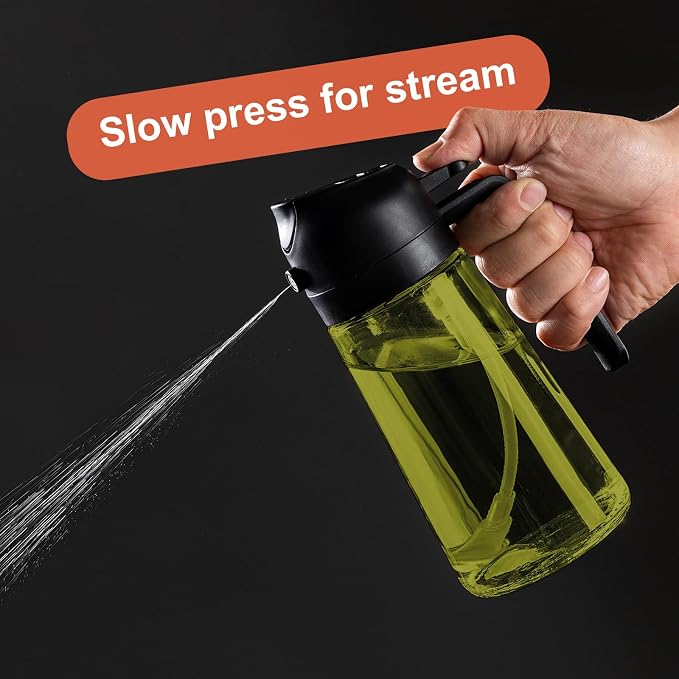 CXINYI 2-in-1 Olive Oil Sprayer with 16 PCS Waterproof Labels Set, 470ml Glass Oil Dispenser for Kitchen, Air Fryer & Salad (Black)