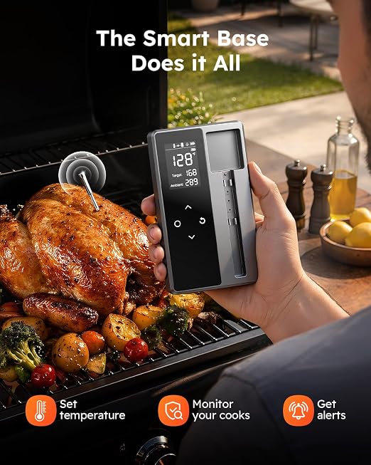Smart Bluetooth Wireless Meat Thermometer Digital, Standalone Base | 6 Sensors Accuracy, Instant Read Food Thermometer for Cooking, Kitchen, BBQ, Grill, Oven, Smoker, Grey