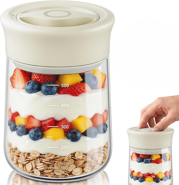 Airtight Glass Storage Jar 16 oz, Easy Open 1/4-Turn Lid Coffee Container | Easy-Open Quarter-Turn Lid, Airtight, Food Grade, Transparency, with Scale