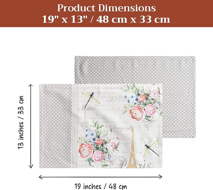 Maison d' Hermine Placemats Set of 2 Reusable 100% Cotton (13"x19") | Cloth Place Mats Washable Table Mats for Kitchen Dining Party Wedding Hotel Home Restaurant Spring Summer - Champ De Mars