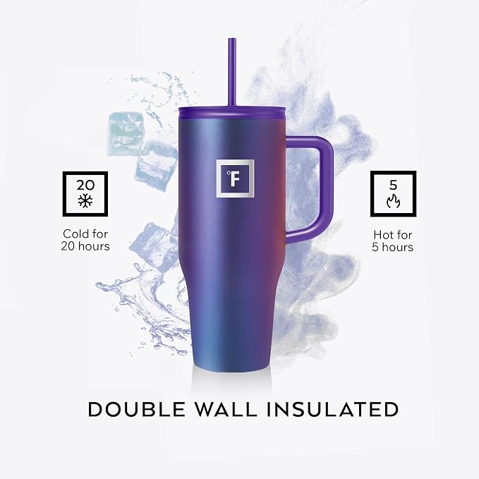 IRON °FLASK 32 oz Co-Pilot Insulated Travel Mug | Insulated Travel Mug with Straw & Flip Cap Lids - Cup Holder Fit, Leakproof, BPA Free (Midnight Black)