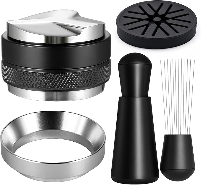 54mm Espresso Accessories Kit - 4 PCS Heavy Duty Dual Head Coffee Distributor and Tamper, WDT Tool, Magnetic Dosing Funnel, Mat - Fits Breville 54mm Machines and Portafilter