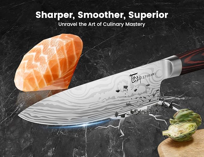 14pcs Chef Knife Set with Roll Bag, Professional Stainless Steel Japanese Knife Set with Pakkawood Handle for Professional Chef, Camping, Travel, BBQ, RV or Gift