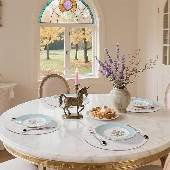 Cotton Linen 15 Inch Round Cloth Place mats, Set of 8, Beige | Washable Table Mats, Heat Resistant, Reversible, Wipeable Place Mats for Indoor Outdoor