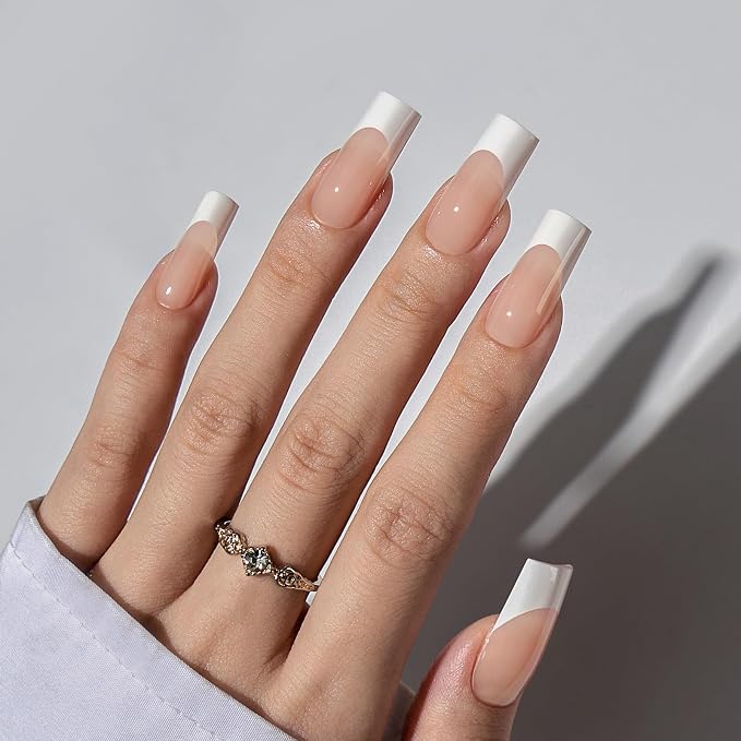 BTArtboxnails XCOATTIPS White French Tip Press On Nails, L Square, Nude | Lamp-Curable 4-Week Wear, Salon Quality Value at Home, Natural Nail Look, Easy-to-Apply for Beginners, 160ct Nail Tips Only